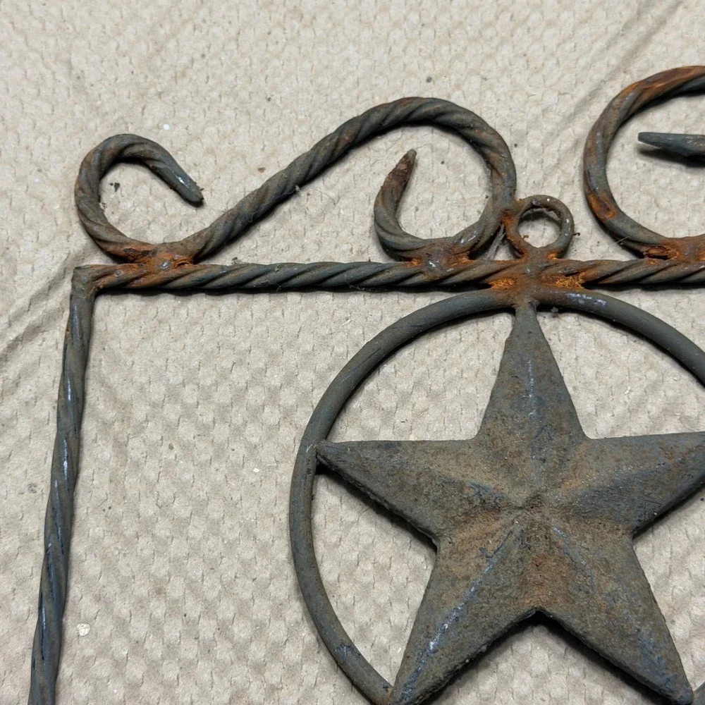 Rustic Wrought Iron Texas Lone Star Wall Hook Rack Western Farmhouse Decor 13.5